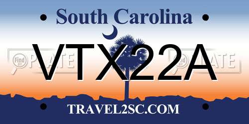 VTX22A South Carolina License Plate