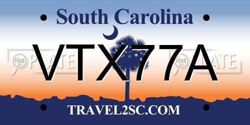 VTX77A South Carolina License Plate