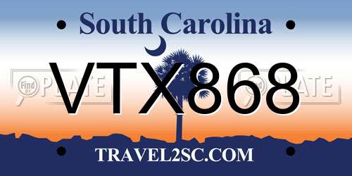 VTX868 South Carolina License Plate