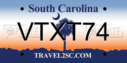 VTXT74 South Carolina License Plate