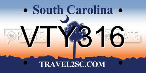 VTY316 South Carolina License Plate