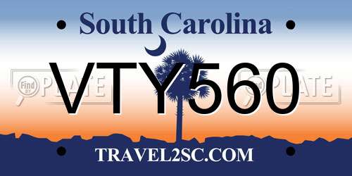 VTY560 South Carolina License Plate