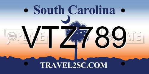 VTZ789 South Carolina License Plate