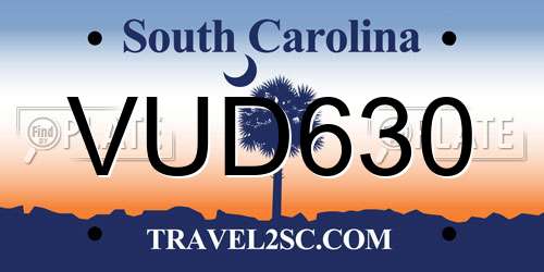VUD630 South Carolina License Plate