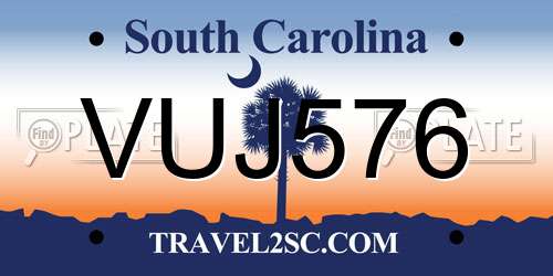 VUJ576 South Carolina License Plate
