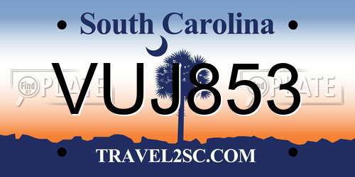 VUJ853 South Carolina License Plate