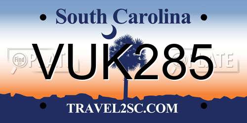 VUK285 South Carolina License Plate