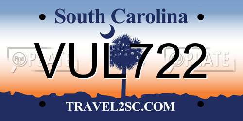 VUL722 South Carolina License Plate