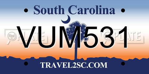 VUM531 South Carolina License Plate