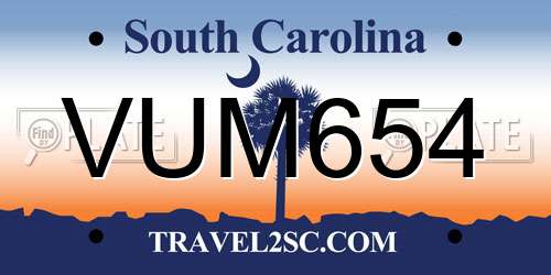 VUM654 South Carolina License Plate