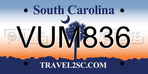VUM836 South Carolina License Plate