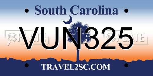 VUN325 South Carolina License Plate