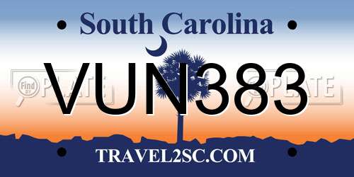 VUN383 South Carolina License Plate