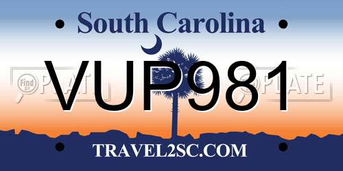 VUP981 South Carolina License Plate