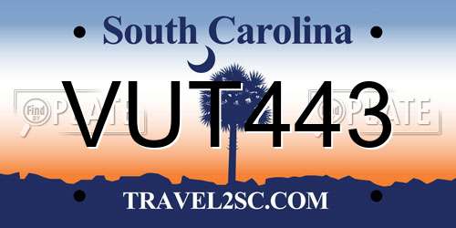 VUT443 South Carolina License Plate