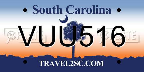 VUU516 South Carolina License Plate