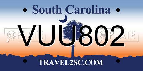 VUU802 South Carolina License Plate