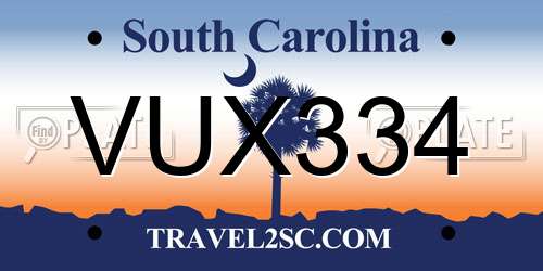 VUX334 South Carolina License Plate