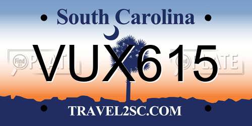 VUX615 South Carolina License Plate