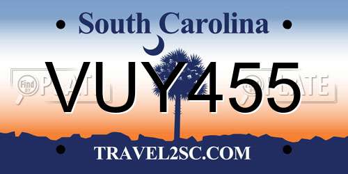 VUY455 South Carolina License Plate