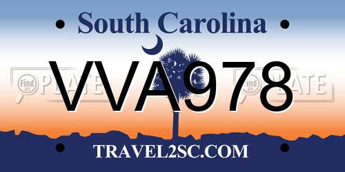 VVA978 South Carolina License Plate