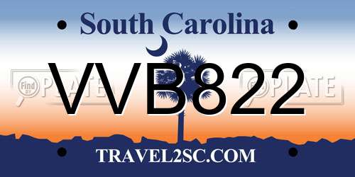 VVB822 South Carolina License Plate