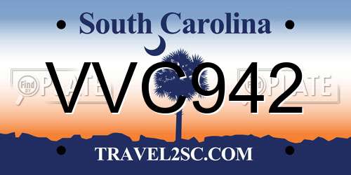 VVC942 South Carolina License Plate