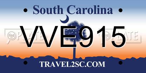 VVE915 South Carolina License Plate