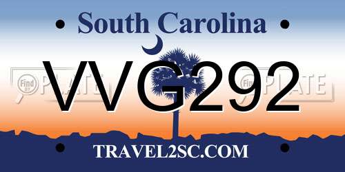 VVG292 South Carolina License Plate
