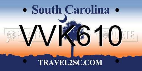 VVK610 South Carolina License Plate