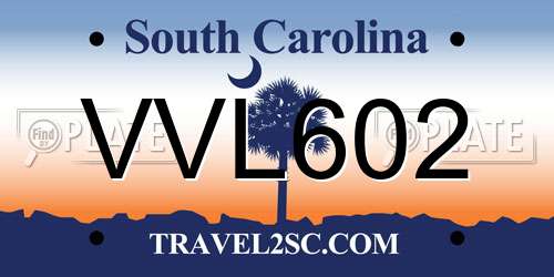 VVL602 South Carolina License Plate