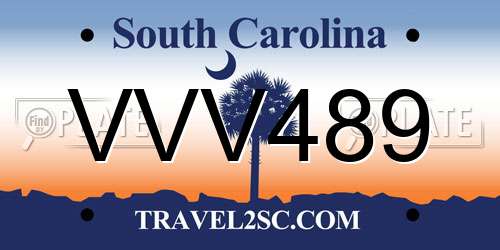 VVV489 South Carolina License Plate
