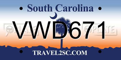 VWD671 South Carolina License Plate