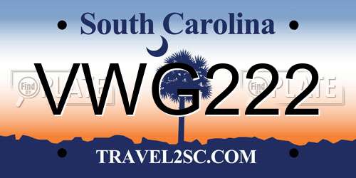 VWG222 South Carolina License Plate