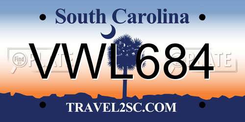 VWL684 South Carolina License Plate