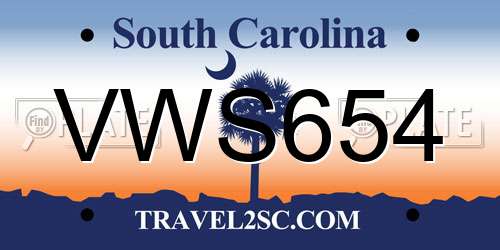 VWS654 South Carolina License Plate