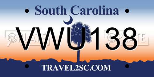 VWU138 South Carolina License Plate