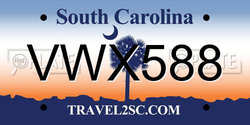 VWX588 South Carolina License Plate