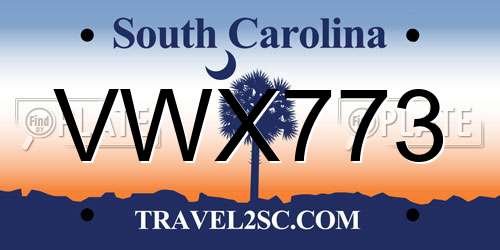 VWX773 South Carolina License Plate