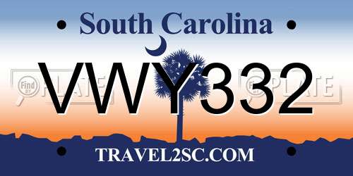 VWY332 South Carolina License Plate