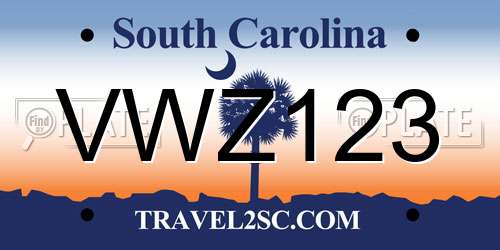 VWZ123 South Carolina License Plate