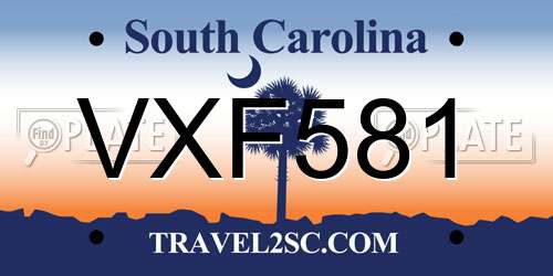 VXF581 South Carolina License Plate