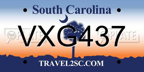 VXG437 South Carolina License Plate