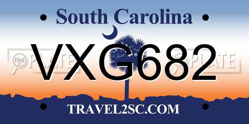 VXG682 South Carolina License Plate
