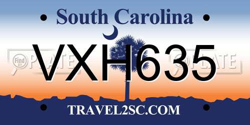 VXH635 South Carolina License Plate