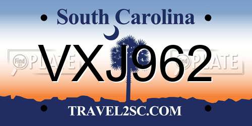 VXJ962 South Carolina License Plate
