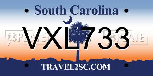VXL733 South Carolina License Plate