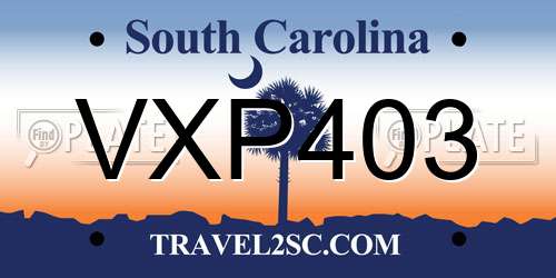 VXP403 South Carolina License Plate