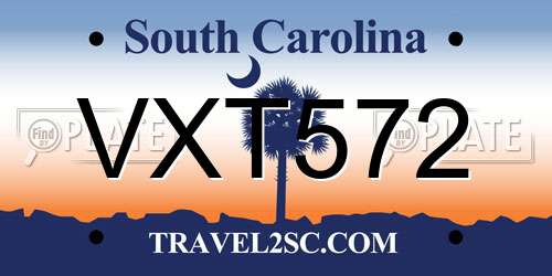VXT572 South Carolina License Plate