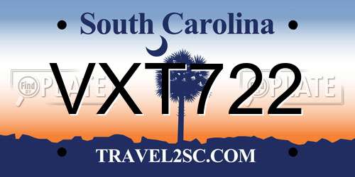 VXT722 South Carolina License Plate